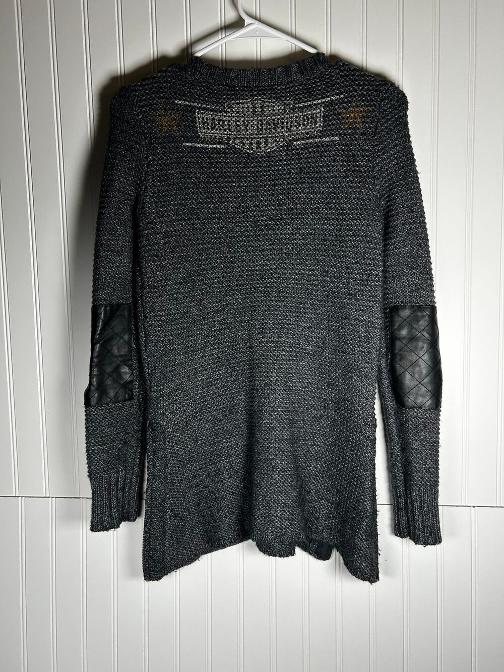 Harley Davidson Dark Gray Logo wool  Elbow leather Patches  Sweater Dress Sz S
